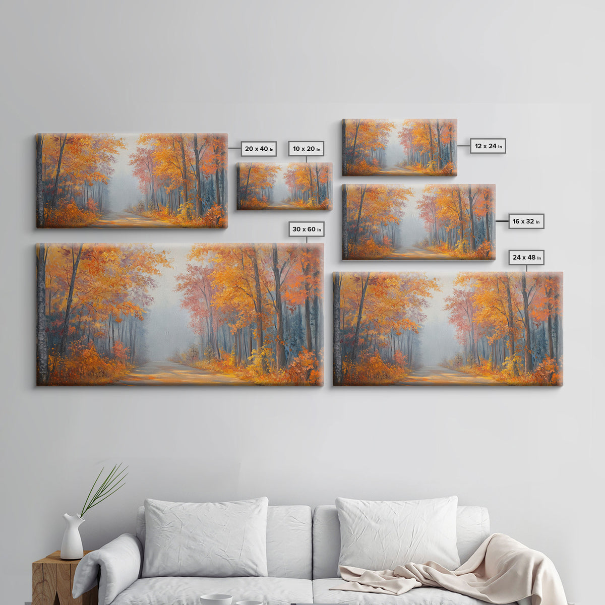 Fall In The Forest, Moody Landscape Painting, Watercolor Painting, Framed Canvas Print, winter wonderland wall art for cozy Christmas decor