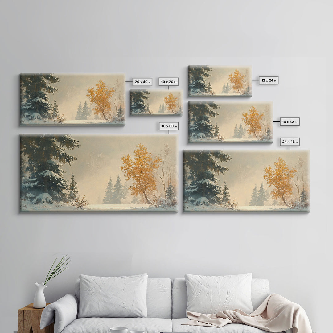 Subdued Winter Landscape, Moody Landscape Painting, Framed Canvas Print, classic Christmas wall art for holiday decor