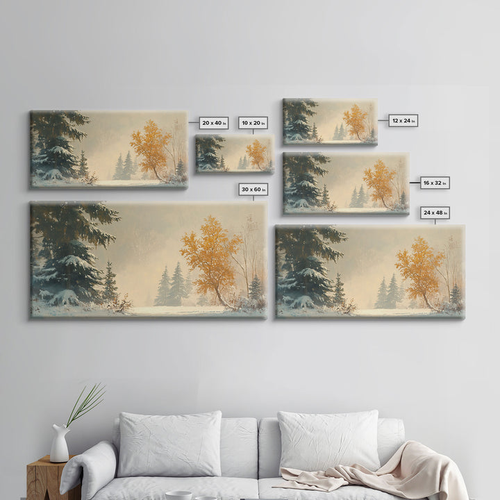 Subdued Winter Landscape, Moody Landscape Painting, Framed Canvas Print, classic Christmas wall art for holiday decor