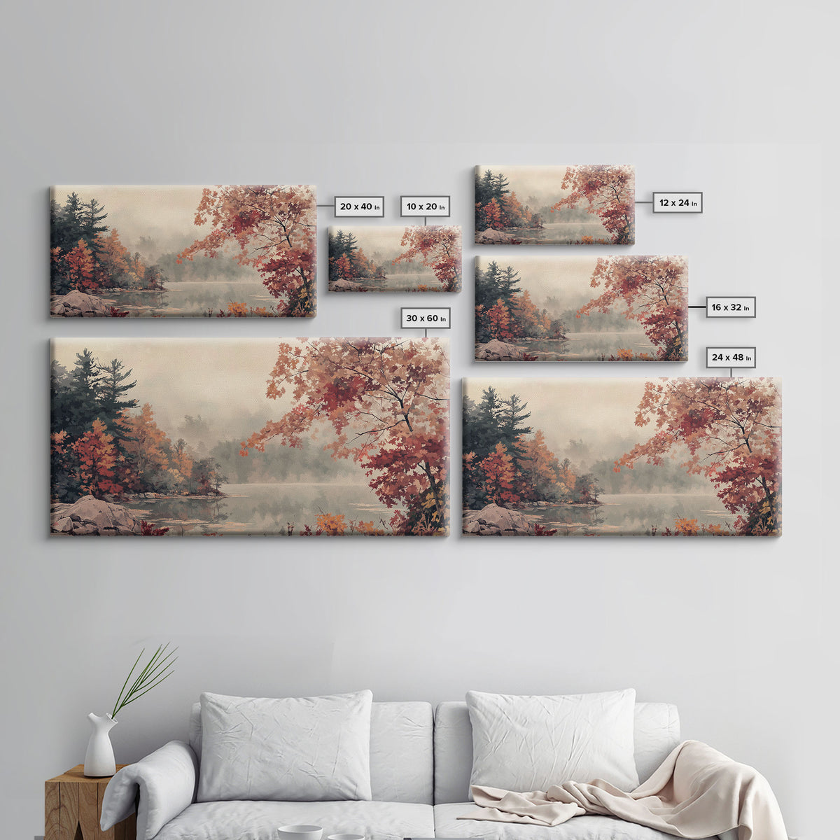 Misty Lake and Autumn Trees Framed Canvas Print, Tranquil Landscape Art, Fall Nature Scene Wall Art, Seasonal Fall Decor, Gallery Wall