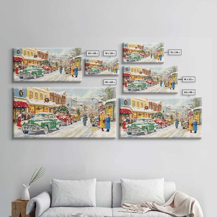 Festive Small Town Framed Canvas Print, Retro Christmas Village Scene, Vintage Christmas Decor, Christmas Vacation Art, Holiday Wall Art