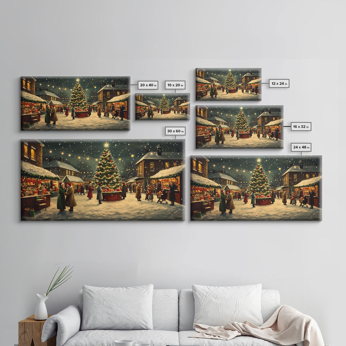 Vintage Christmas Village Market Scene Framed Canvas Print - Perfect Retro Christmas Wall Art and Vintage Christmas Home Decor 2024