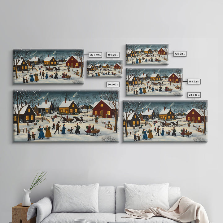 Colonial Village Christmas Scene Framed Canvas Print - Charming Christmas Wall Art and Vintage Holiday Decor 2024 Christmas Gift