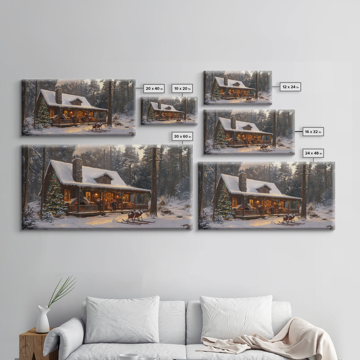 Cozy Christmas Cabin in Woods Framed Canvas Print - Rustic Christmas Decor and Winter Wonderland Scene with Holiday Wall Art