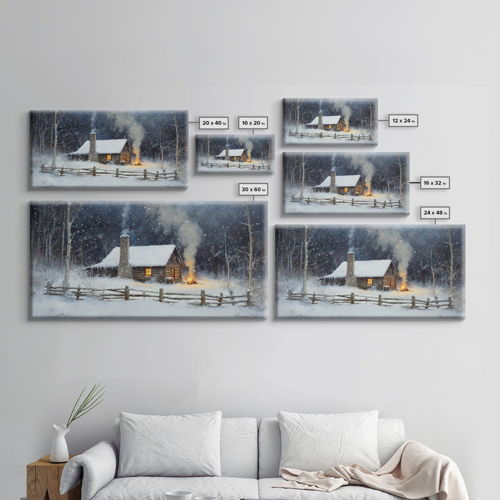 Rustic Cabin in Snow Framed Canvas Print, Cozy Winter Wonderland Art, Best Gift Idea for Christmas Wall Art, Vintage Holiday Decor