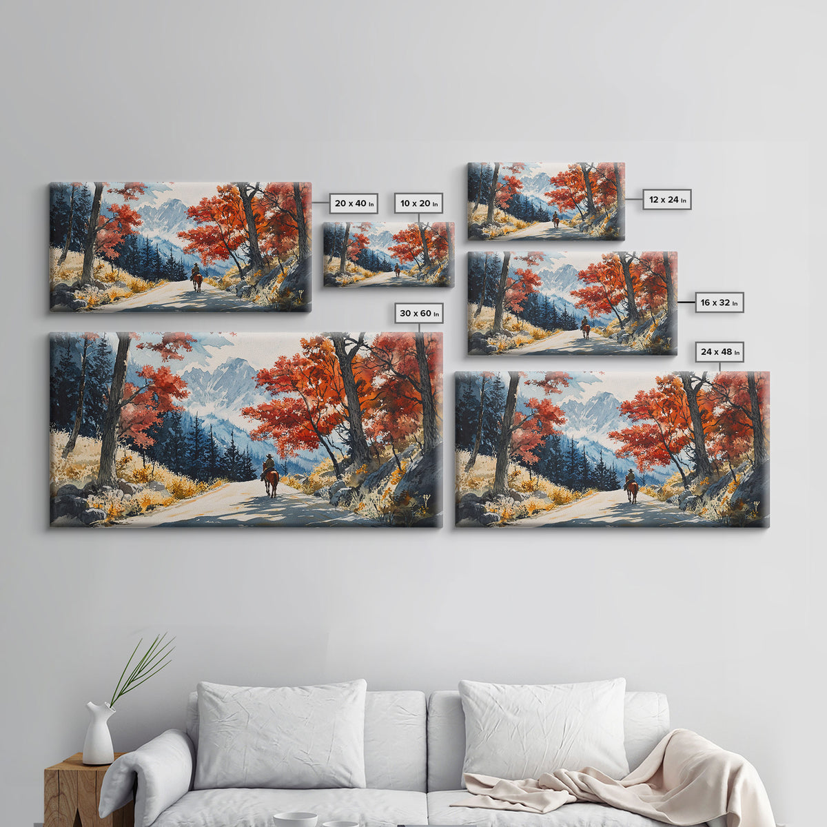 Cowboy Riding In Winter Snow Framed Canvas Print Tall Art Winter Landscape Rustic Christmas Decor Western Home Wall Art Mountain Gift Idea