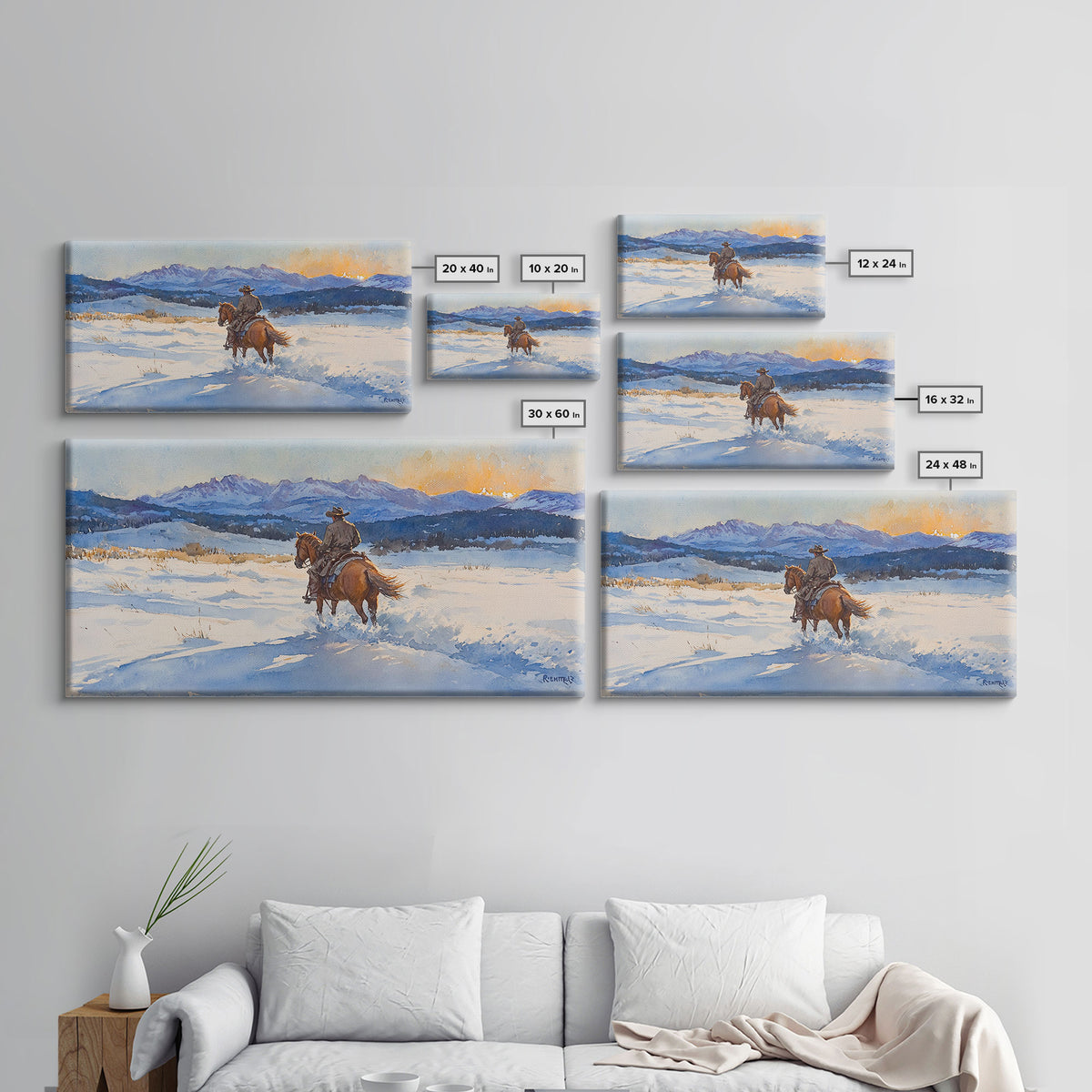 Cowboy In Golden Light Framed Canvas Print Tall Art Autumn Country Landscape Fall Decor Rustic Western Wall Art Farmhouse Decor Gift