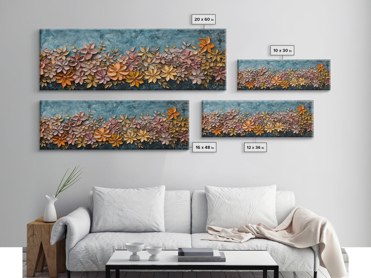 Abstract Wildflower Field Oil Painting Print | Nature Framed Large Gallery Art Ready To Hang, Panoramic Extra Wide Wall Art