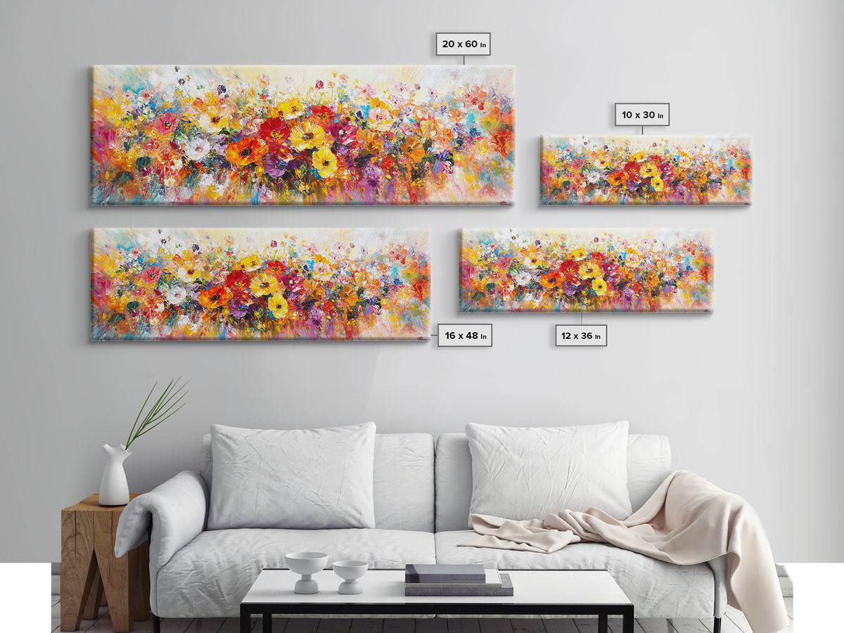 Panoramic Wildflowers Canvas Print, Wood Framed Wall Art, Beautiful Ultra-Wide Wall Art, Original Flower Painting, Floral Art, Botantical Wall Art