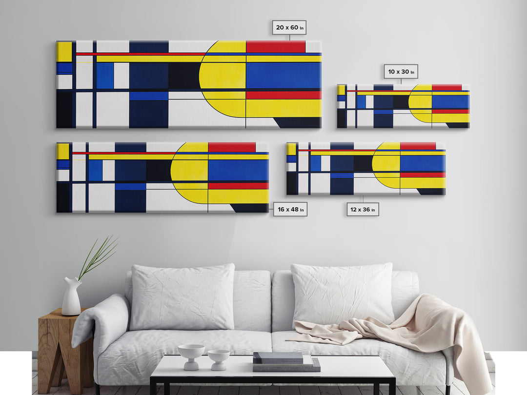 Blue, Yellow and Red Abstract Cubism Art, Framed Canvas Print, Modern Art, MCM Inspired Home Decor