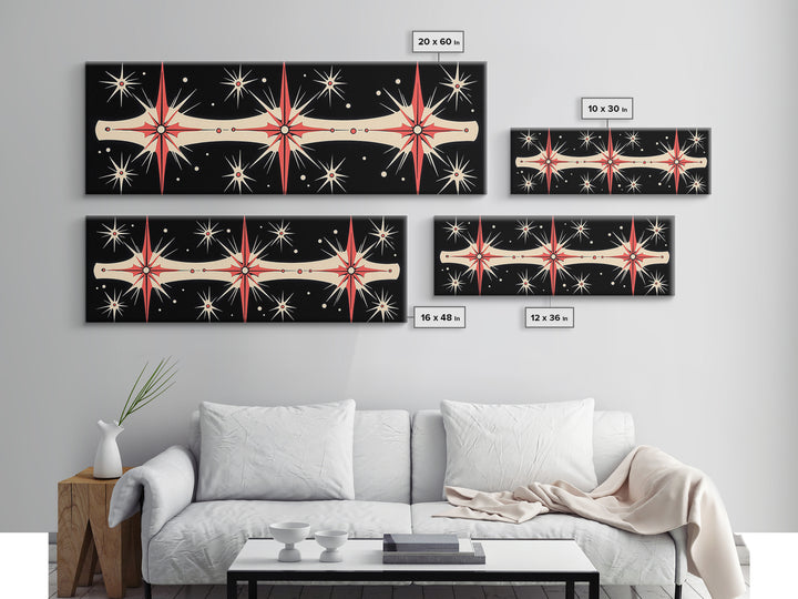 Neutral Star Burst Framed Canvas Print, Abstract Atomic Age Wall Art, Mid-Century Modern 1950s Style Home Decor, Large Scale Art