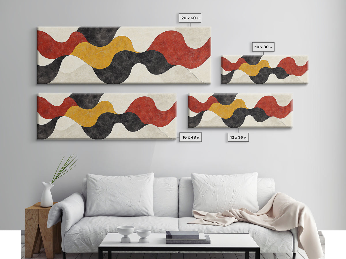 Neutral Abstract Geometric Shapes Pattern Print, Panoramic Wall Art, Extra Wide Minimalist MCM Home Decor