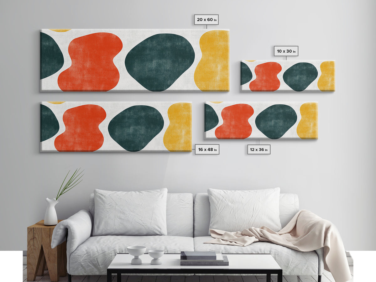 Navy Blue and Orange Splotches, Framed Canvas, Mid-Century Modern Abstract Wall Art, Wood Frame, Ready To Hang