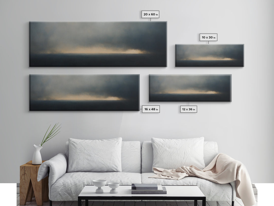 Clouds Over a Stormy Sea, Landscape Oil Painting Print, Panoramic Wall Art, Nature Framed Gallery Art For Living Room Ready To Hang