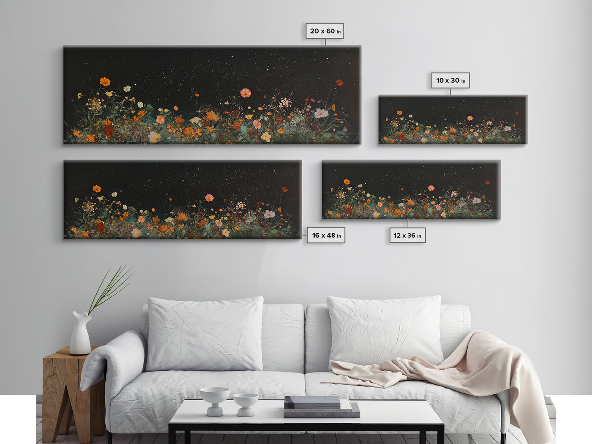 Bunch of Wild Flowers Under a Starry Night Sky, Boho Farmhouse, Eclectic Decor, Kitsch Wall Art, Modern Farmhouse Wall Art