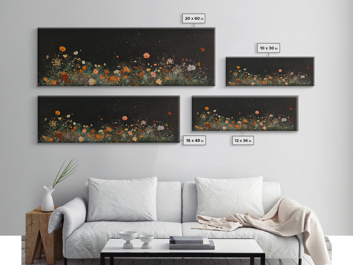 Bunch of Wild Flowers Under a Starry Night Sky, Boho Farmhouse, Eclectic Decor, Kitsch Wall Art, Modern Farmhouse Wall Art