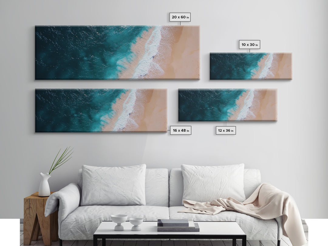 Bird's Eye View Of The Beach, Framed Canvas Print, Nautical Seascapes Decor, Panoramic Extra Wide Wall Art