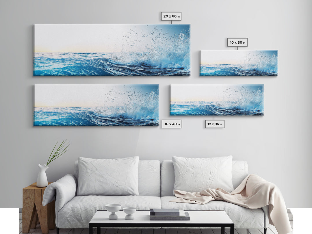 Splash of Waves In The Ocean, Framed Canvas Print, Nautical Seascapes Wall Art