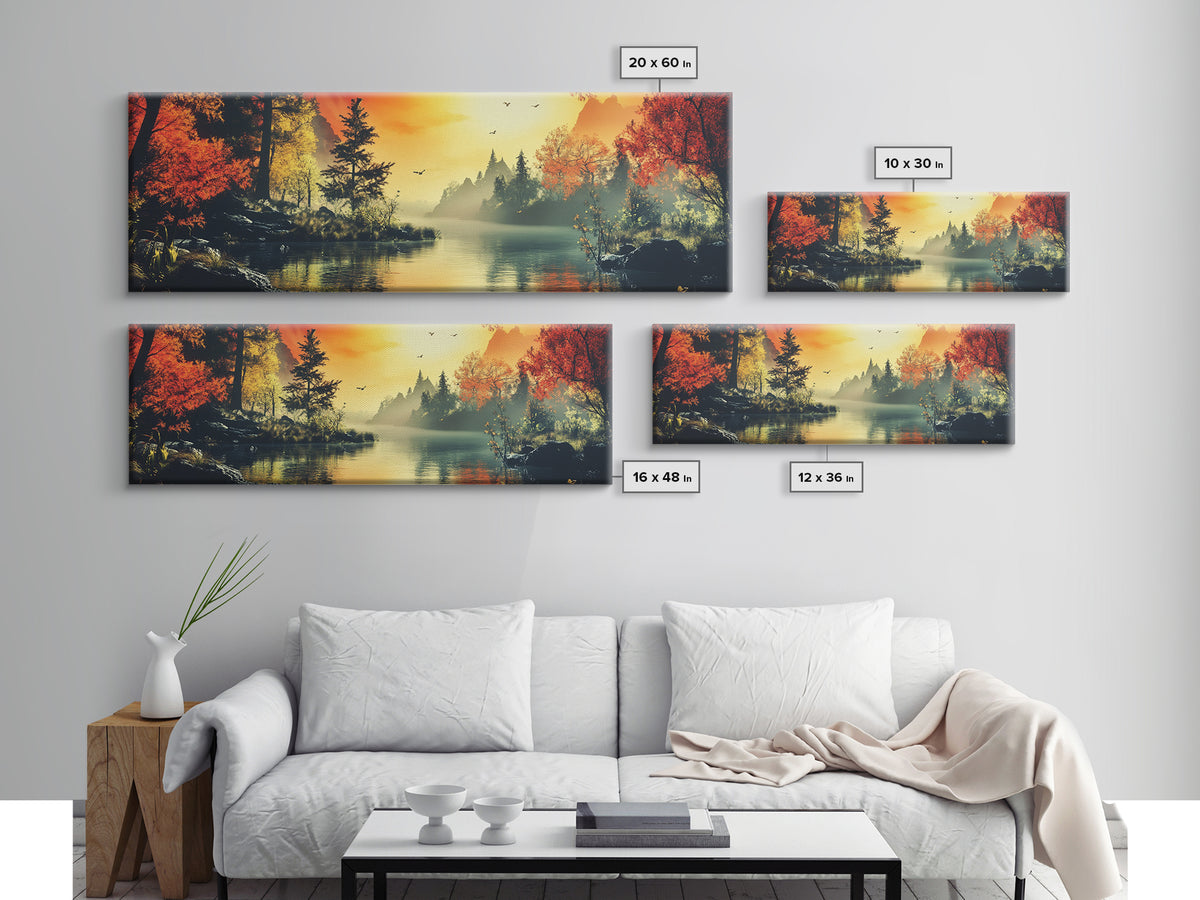 Dark and Moody Landscape, Sunset in the Valley, Framed Canvas Print, Original Artwork Gift Idea, Horizontal Print, Above Sofa, Lake House Decor, Lake Art