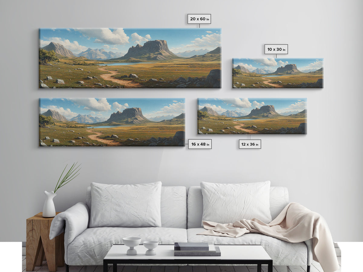 Ancient Arizona, Framed Canvas Print, Prehistoric Monument Valley, Panoramic Oversized Fantasy Wall Art