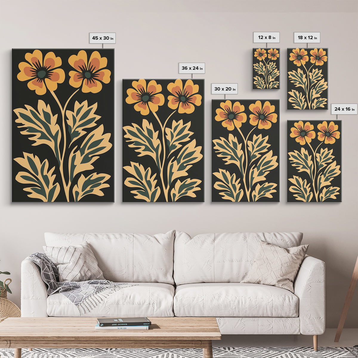 Beautiful Boho Wild Flower Wall Art Canvas Print, Framed Canvas Wall Art Botanical Print Boho Minimalist Home Decor For Living Room