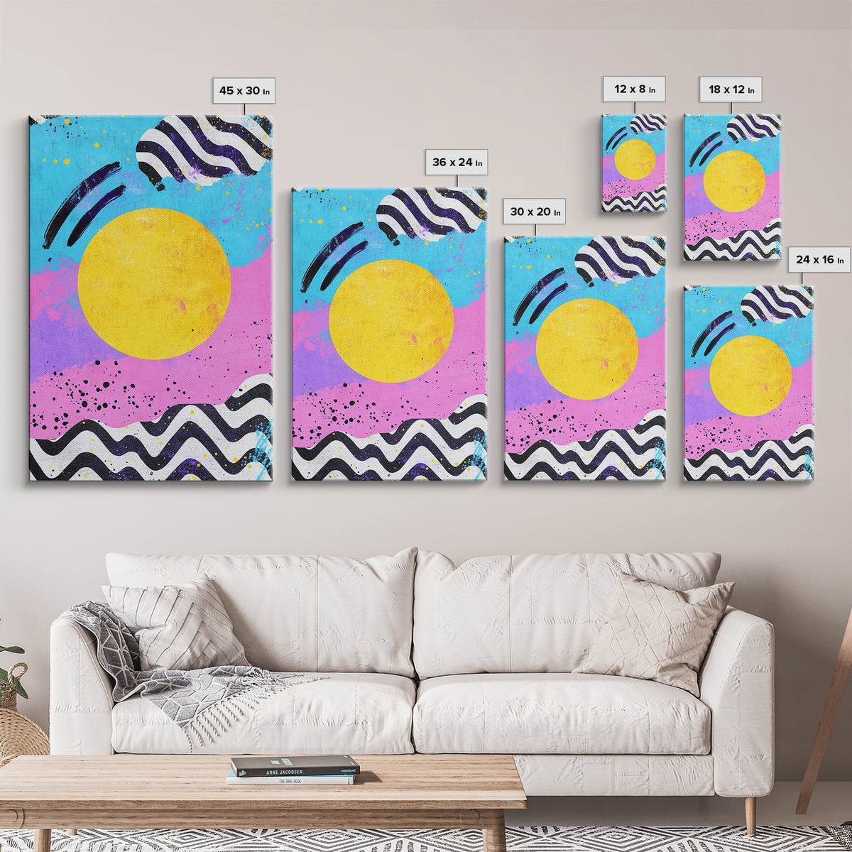 Pink and Turquoise Sunset, Preppy Wall Art, Framed Canvas Print, Feminine Dorm Room Preppy Wall Art, Apartment Decor