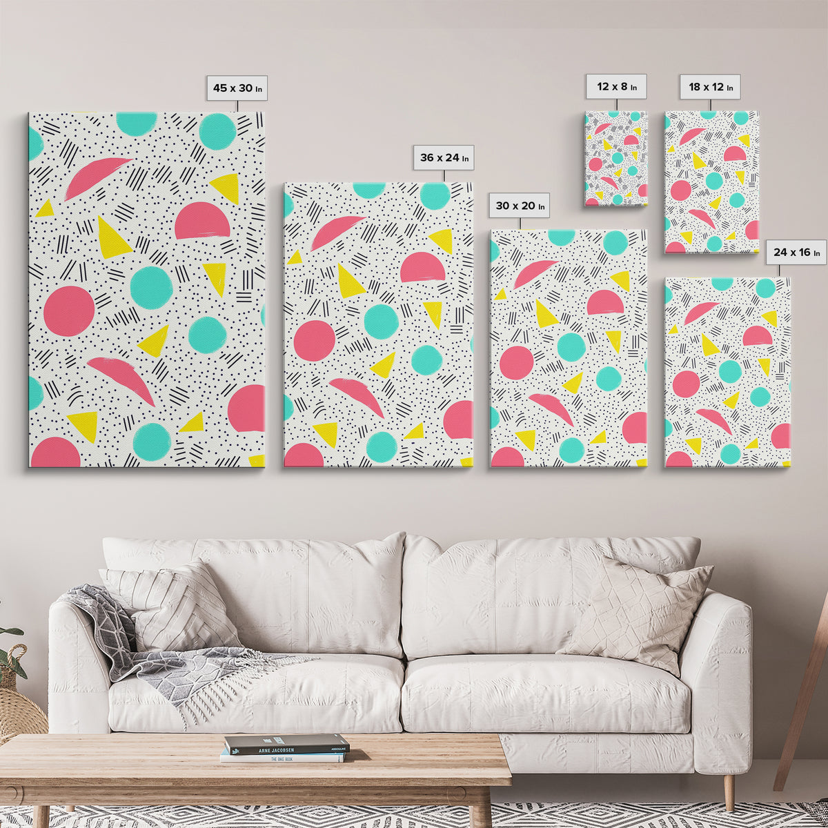 Retro Style Preppy Wall Art Framed Canvas Print, 90s Style Shopping Mall Style Abstract Art