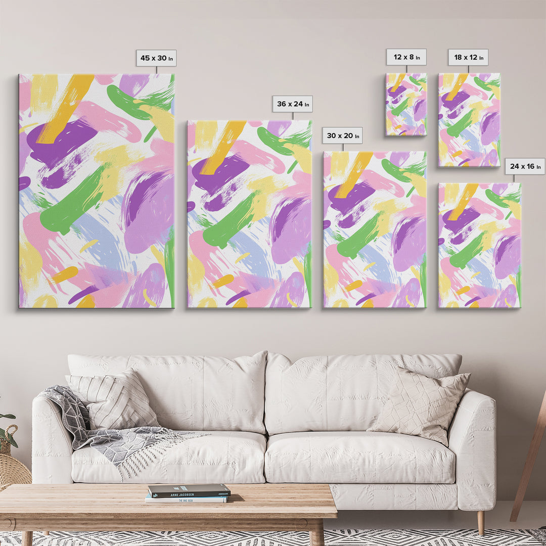 Pastel Brush Strokes Canvas Print, Wood Framed Abstract Wall Art, Dorm Room Decor for Girls