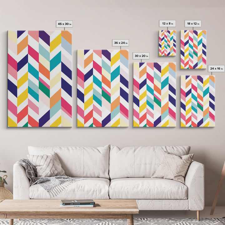 Pastel Chevrons Wall Art, Framed Canvas Print, Wood Framed Wall Art, Framed Wall Art, Gift Idea, Home Decor