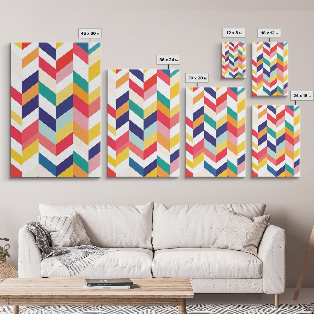 Pastel Chevrons Wall Art, Framed Canvas Print, Wood Framed Wall Art, Framed Wall Art, Gift Idea, Home Decor, Tire Track Print