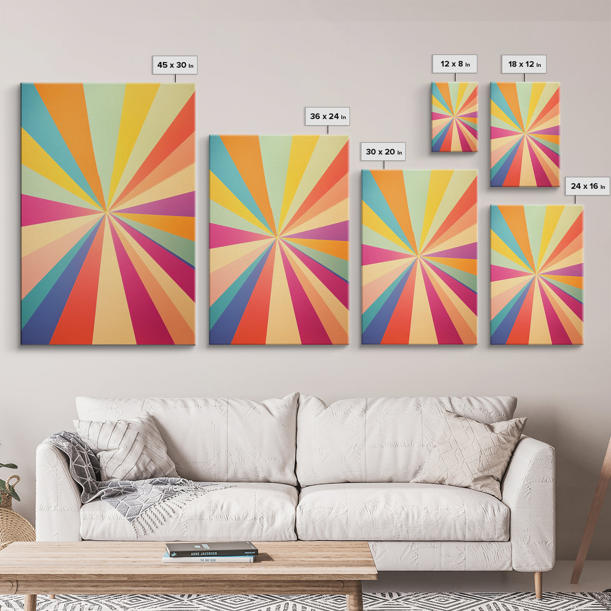 Carmine Pink, Sunglow Yellow, Mint Green and Deep Saffron Mid-Century Modern Abstract Wall Art, Canvas Print, Retro Boho Decor