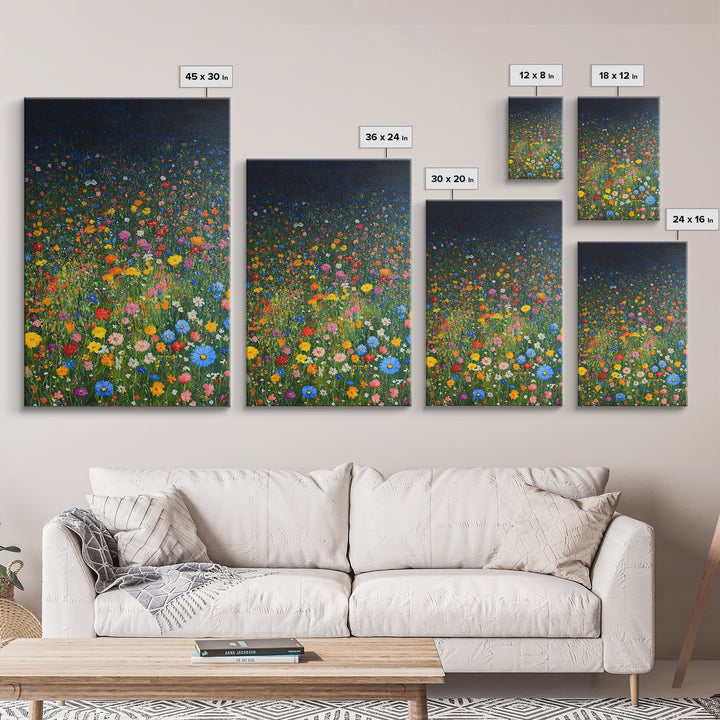 Field Of Flowers, Flowers Print, Nursery Wall Decor, Floral Decor, Floral Home Decor, Framed Canvas Print, Wild Flowers Oil Painting