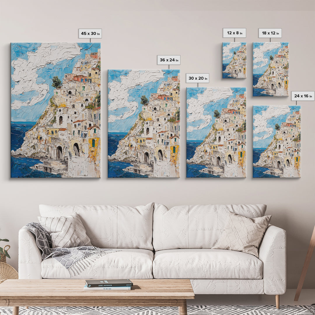 Boho Style Minimalist Wall Art - Italian Seaside Village Canvas Print - Retro Vacation Decor, Vacation Gift Idea