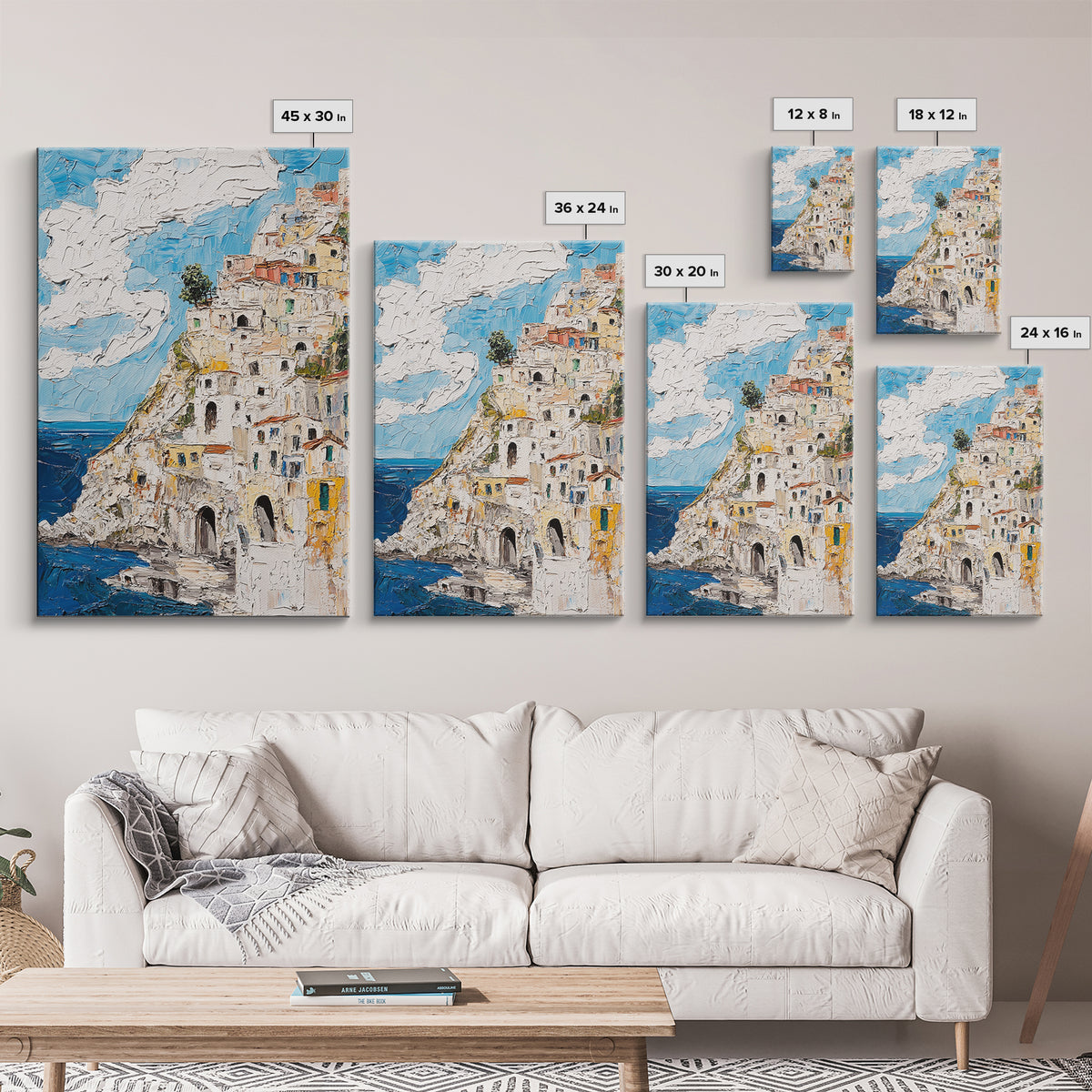 Boho Style Minimalist Wall Art - Italian Seaside Village Canvas Print - Retro Vacation Decor, Vacation Gift Idea