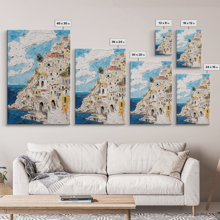 Boho Style Minimalist Wall Art - Italian Seaside Village Canvas Print - Retro Vacation Decor, Vacation Gift Idea