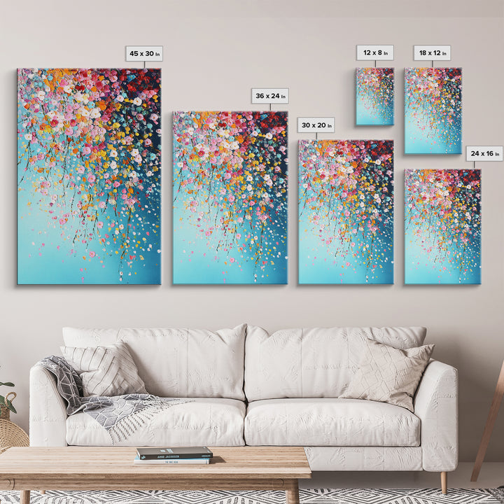 Beautiful Wild Flower Wall Art with Turquoise Background, Modern Farmhouse, Boho Style living room art, Minimalist Floral Print