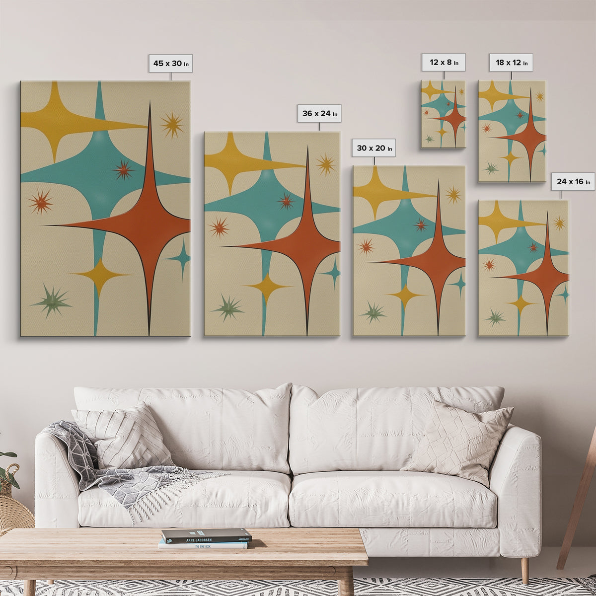 Art Deco Star Burst Canvas Print Wall Art, Retro 50s Style, Starburst, Mid-Century Modern Wall Art