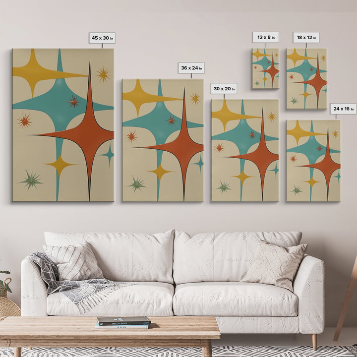 Art Deco Star Burst Canvas Print Wall Art, Retro 50s Style, Starburst, Mid-Century Modern Wall Art