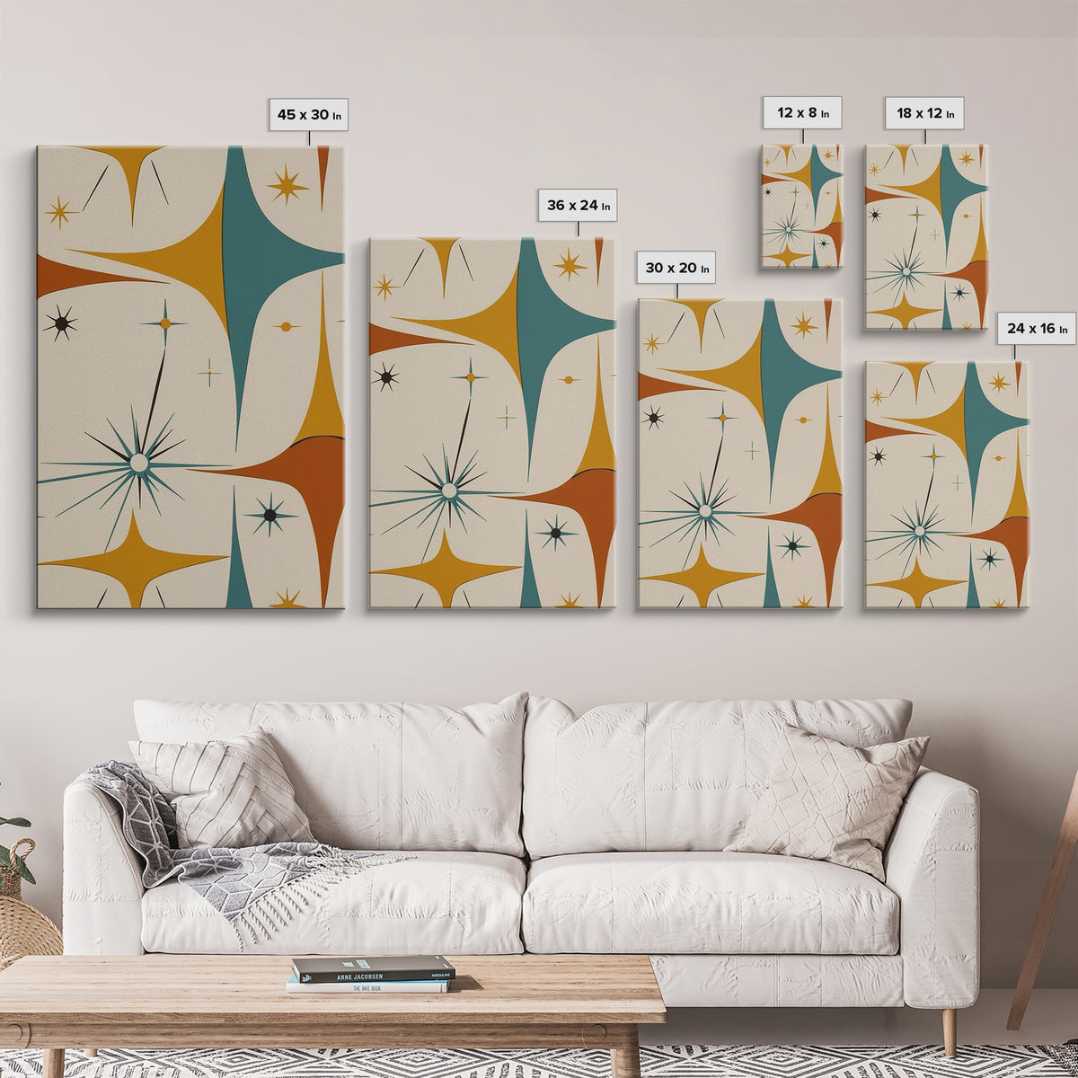 Art Deco Star Burst Canvas Print Wall Art, Retro 50s Style, Starburst, Mid-Century Modern Wall Art, Minimalist Home Decor, Modern Art