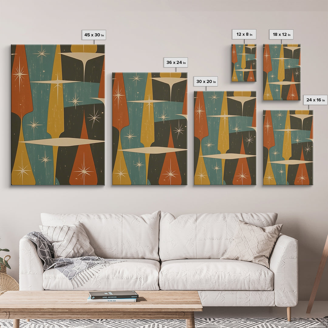 Art Deco Star Burst Canvas Print Wall Art, Retro 50s Style, Starburst, Mid-Century Modern Wall Art, Boho Decor