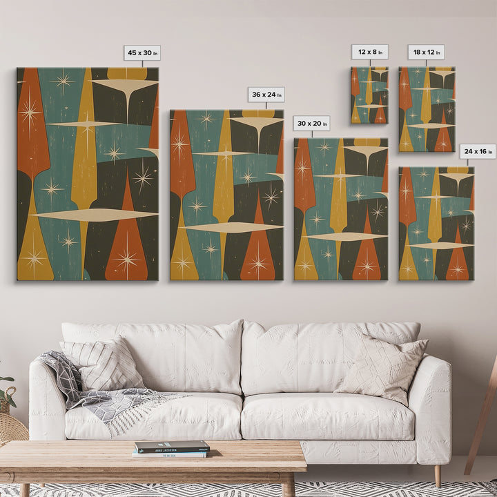 Art Deco Star Burst Canvas Print Wall Art, Retro 50s Style, Starburst, Mid-Century Modern Wall Art, Boho Decor