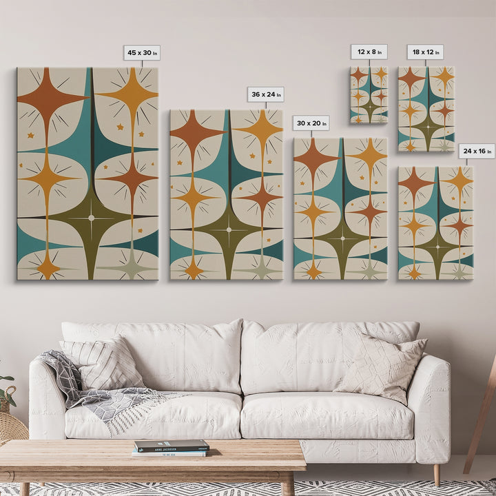 Art Deco Star Burst Canvas Print Wall Art, Retro 1950s Style, Starburst, Mid-Century Modern Wall Art, Minimalist Home Decor, Modern Art
