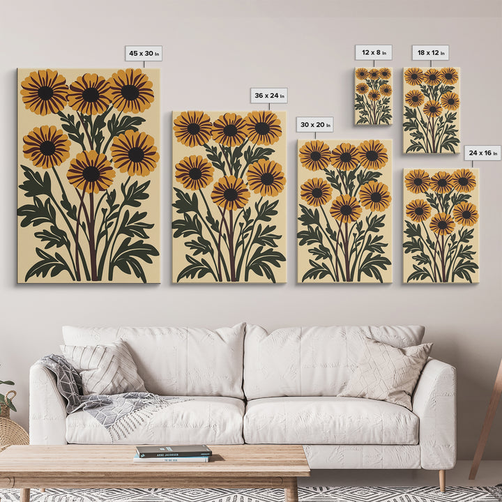 Cute Framed Canvas Wall Art Flower Print, Wild Flowers on Cream Background, Modern Home Decor, Boho Minimalist Wall Art