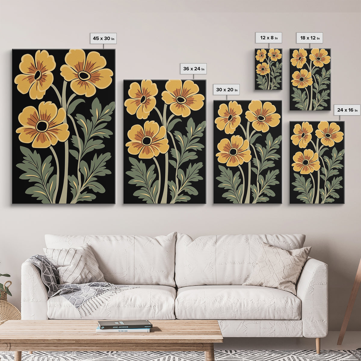 Abstract Floral Botanical Framed Canvas Wall Art, Abstract Botanical Print Minimalist Modern Art Boho Wall Decor Living Room Wall Art