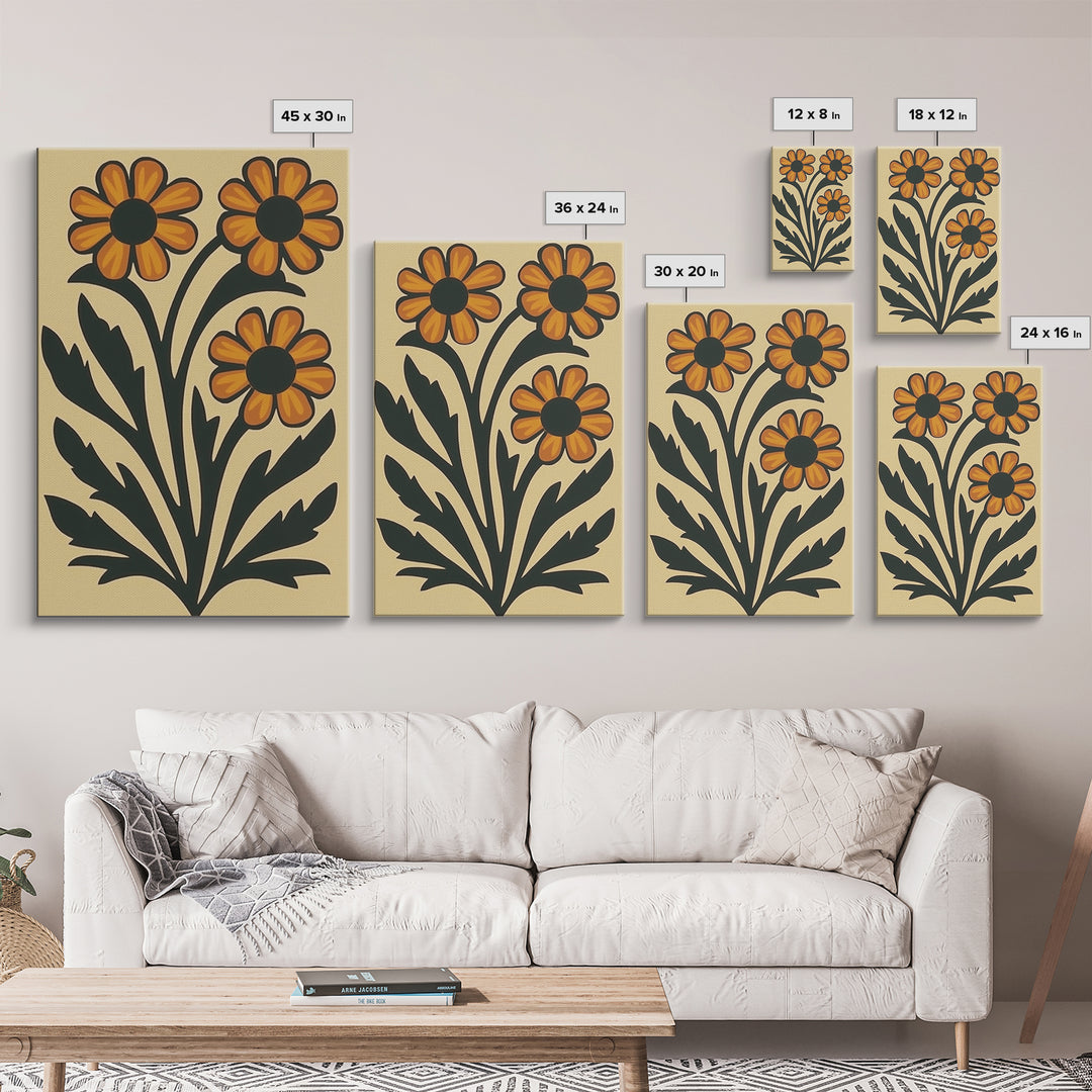 Boho Flower Print Framed Canvas Wall Art Abstract Floral Prints Botanical Minimalist Modern Art Living Room Wall Art Above Bed Decor