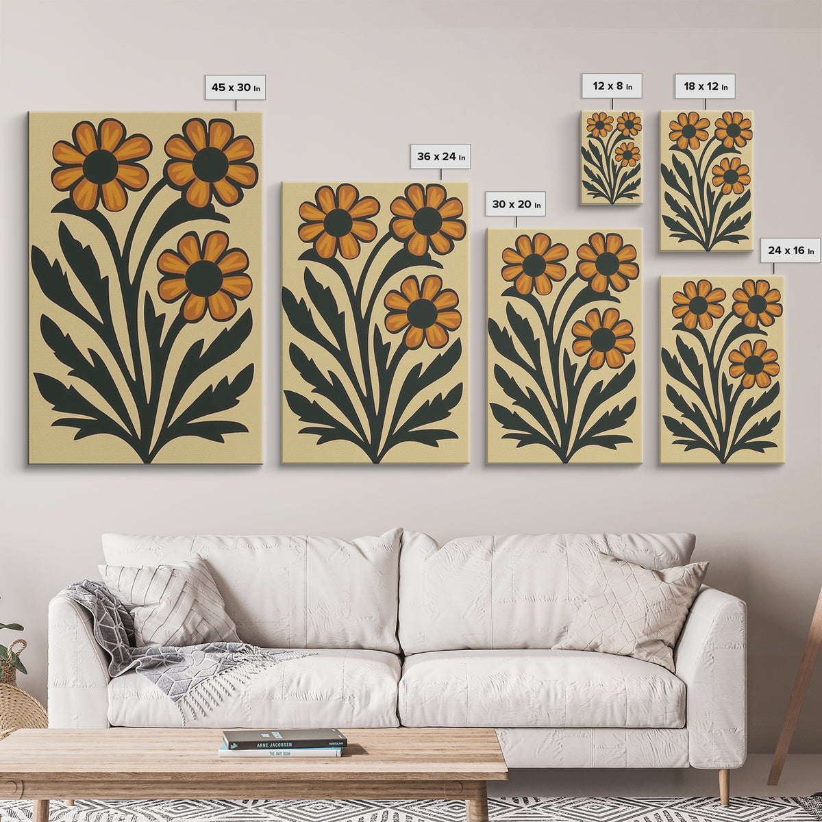 Boho Flower Print Framed Canvas Wall Art Abstract Floral Prints Botanical Minimalist Modern Art Living Room Wall Art Above Bed Decor