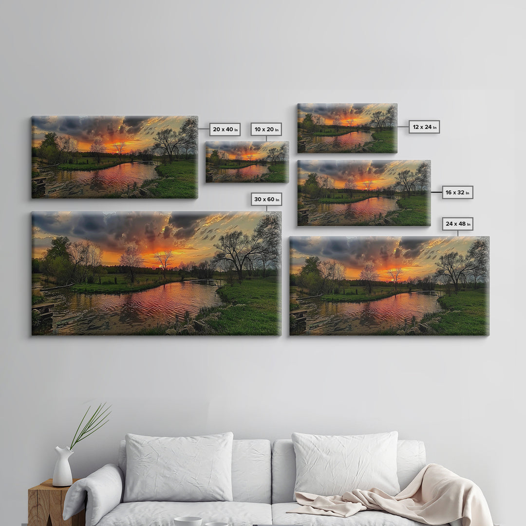 Abstract Landscape Wall Art Framed Canvas Print, East Texas At Sunset Photography Style Print, Original Wall Art, Panoramic Art