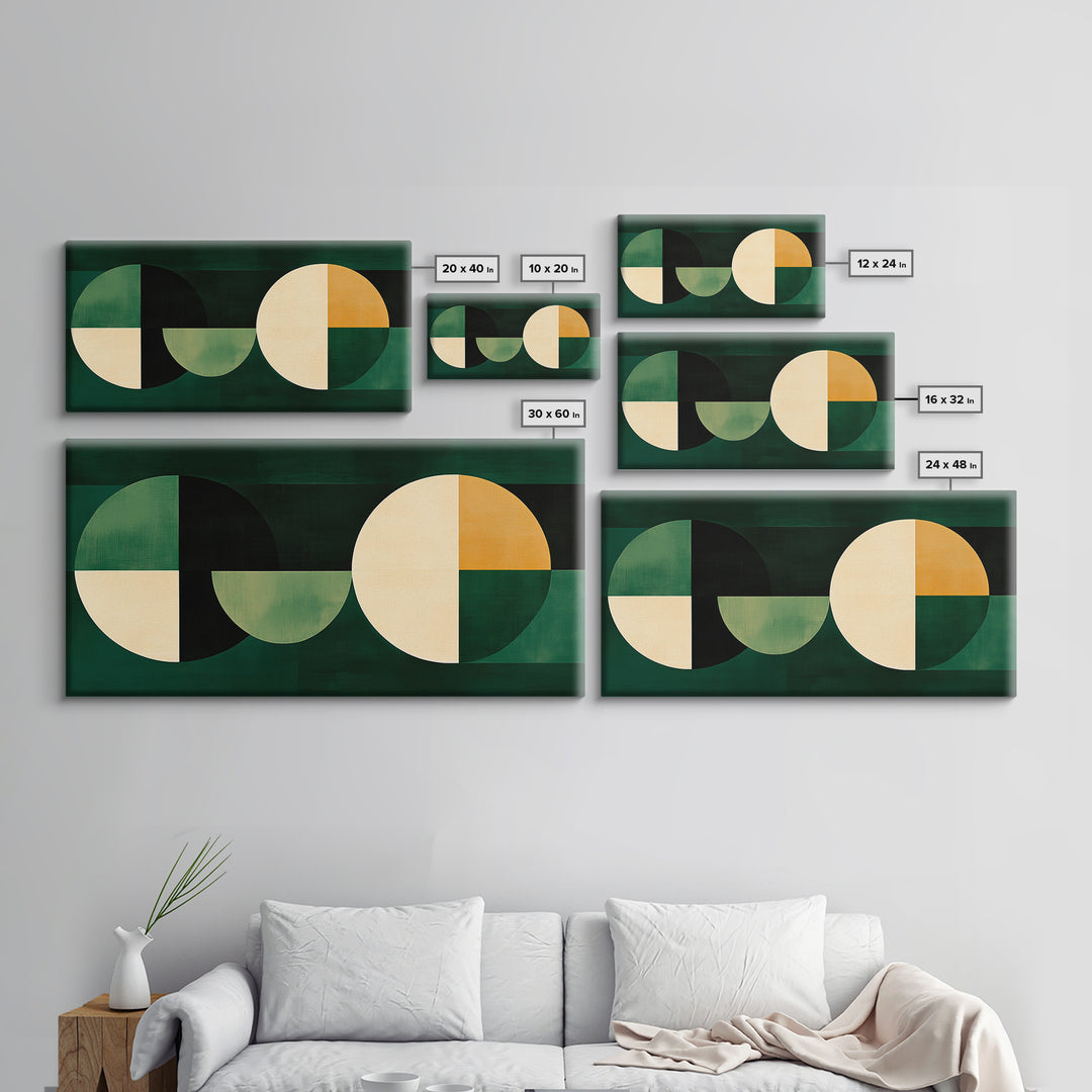 Abstract Wall Art Emerald Green Geometric Canvas Print, Large Framed Modern Art, Mid Century Abstract Home Decor, Minimalist Statement Piece
