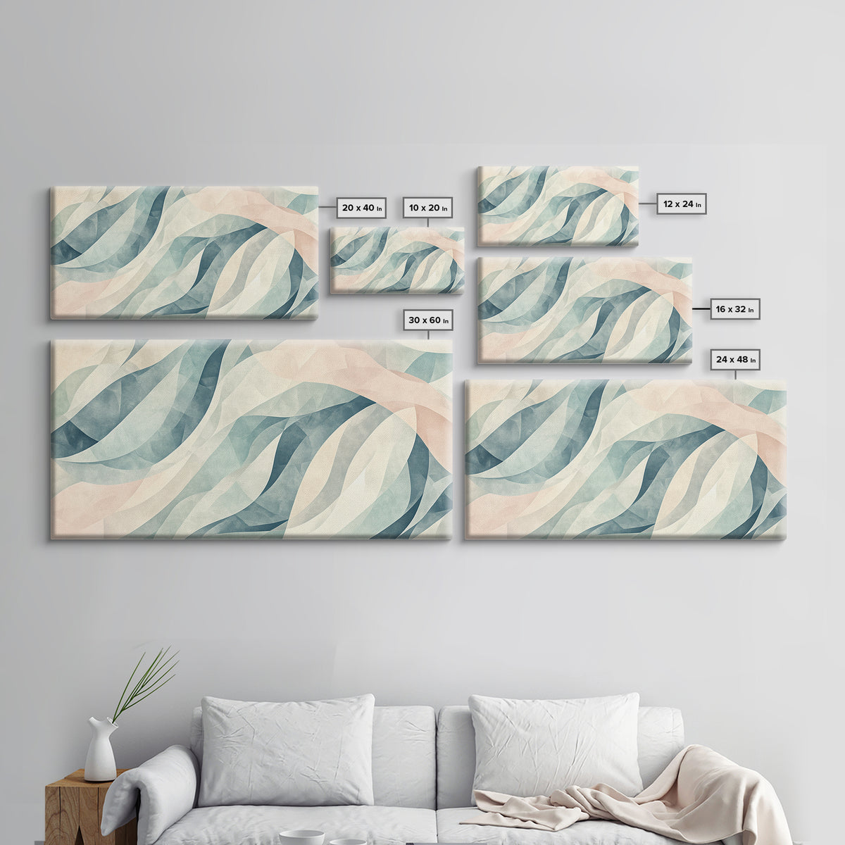 Pastel Abstract Canvas Print, Retro Kids Room Decor, Large Modern Art, Line Art Print