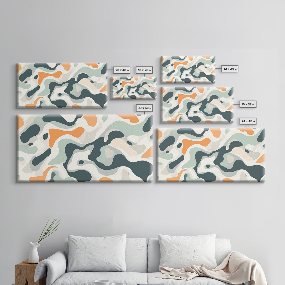 Abstract Camo Pattern Wall Art Framed Canvas Print, Man Cave Decor, Gift For Him, Retro Modern Abstract Art